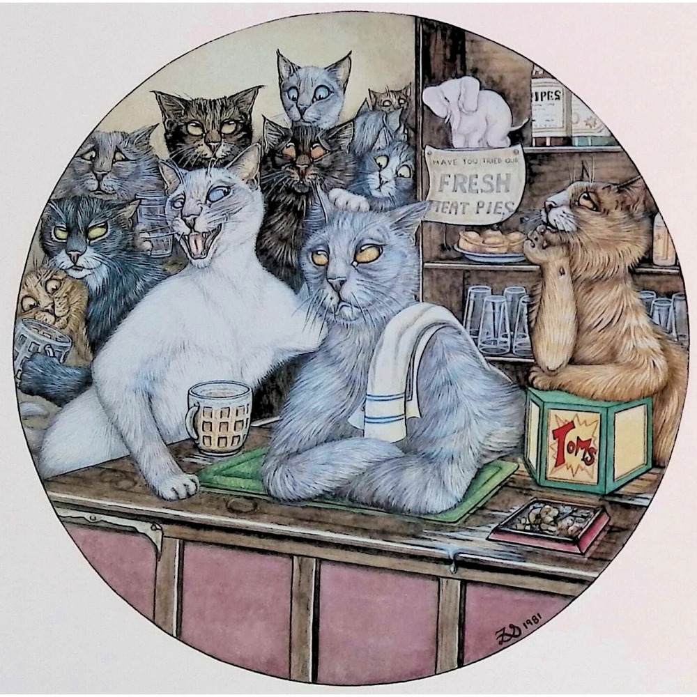 11982 Zoe Stokes Cat Cafe Diner Restaurant Vintage Book Print Whimsical Wall Art